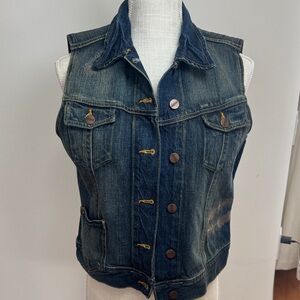 Divided Dark Blue Denim Vest with Contrast Stitching